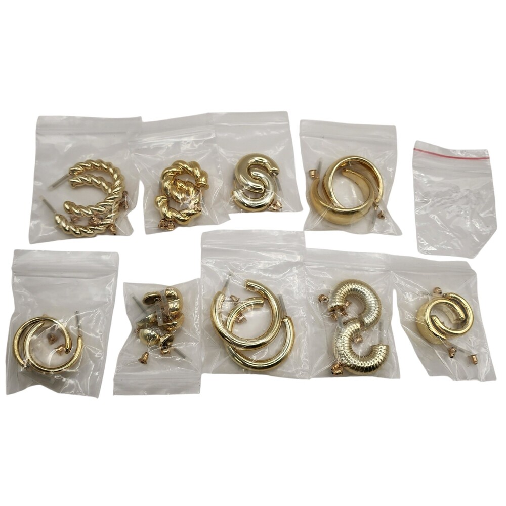 Chunky Gold Hoop Earring Lot Pack Twisted Textured Statement NWOT